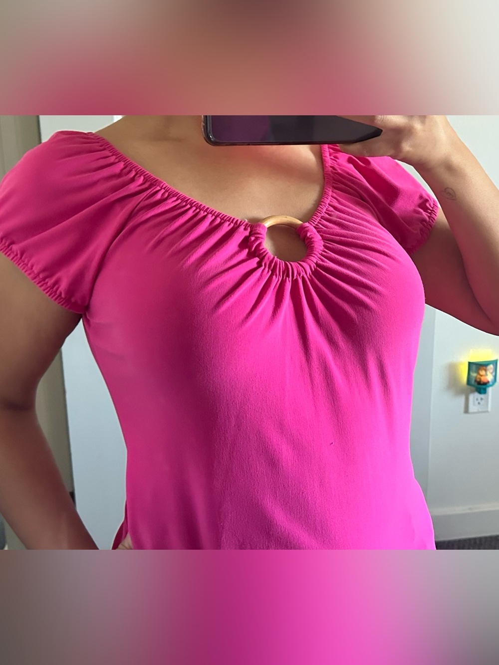Y2K, vintage, 90’s Pink TOTO blouse with tie detail and keyhole cutout